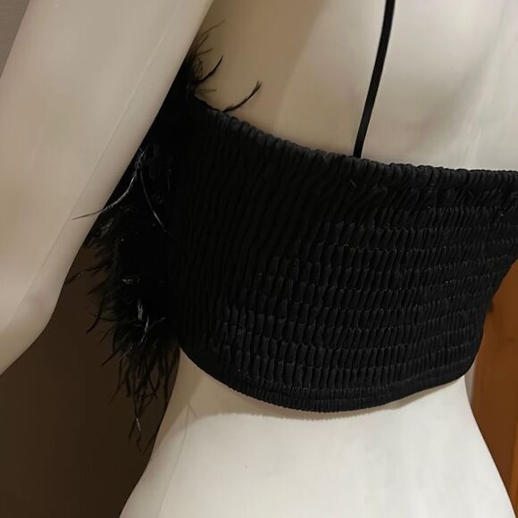 Thirty Thirty LA Black Rave Festival Feather Crop Top Medium - Picture 5 of 8